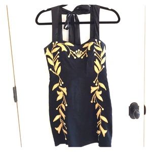 Free People Black & Gold Embroidered Dress